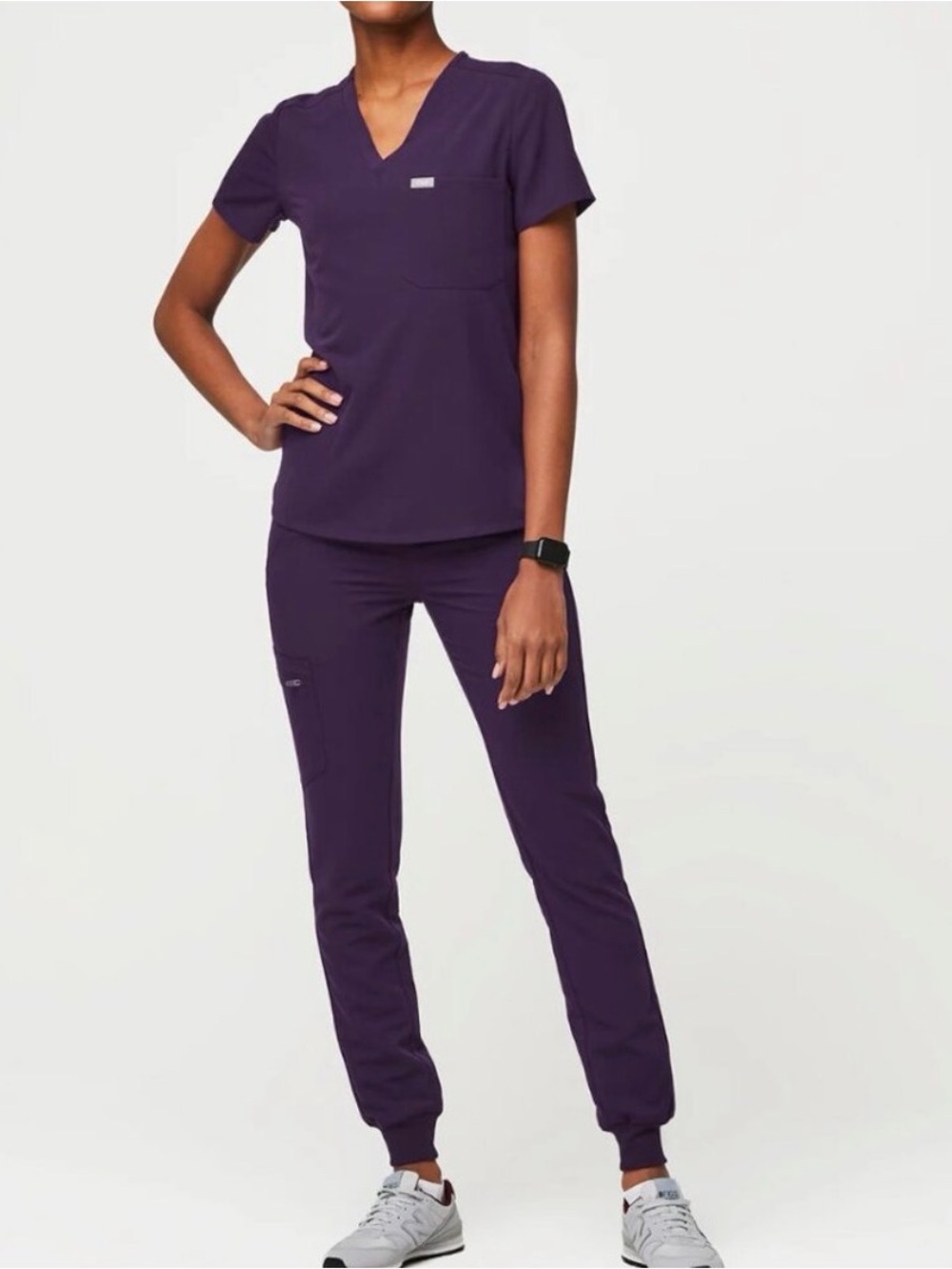 Figs Women's V-Neck Scrub Top & Jogger Pant Set - purple jam